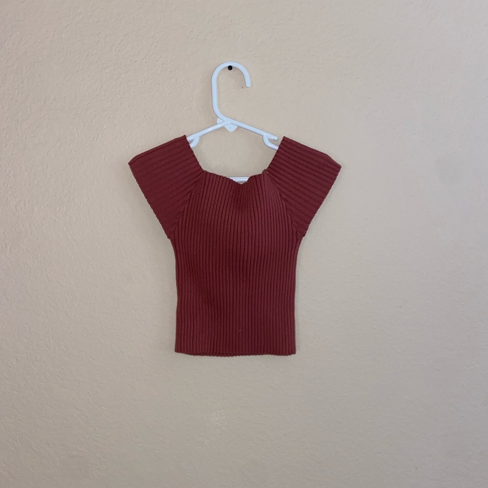 Grunge ribbed y2k red mini crop top slim fit tight shirt baby tee cute blouse